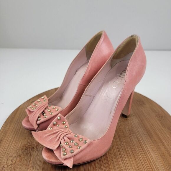 Red Valentino Pink Bow with Studded Peep Toe Heels Womens Size EU 38 US 7.5 - Picture 1 of 16